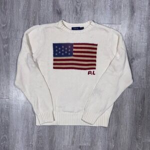 Vintage Polo Ralph Lauren American Flag Knit Cotton Sweater